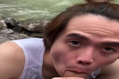Japanese Dude Sucks Dick at Waterfall