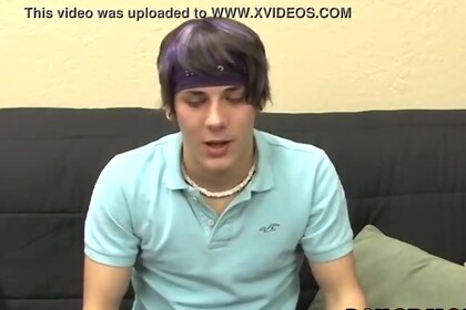 Inked twink stroking in an interview