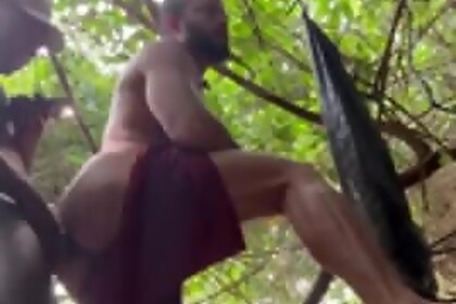 Matheus takes big black banana outdoors