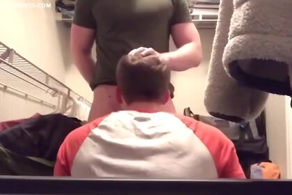 Straight Guy Seduced to Blowjob in Closet