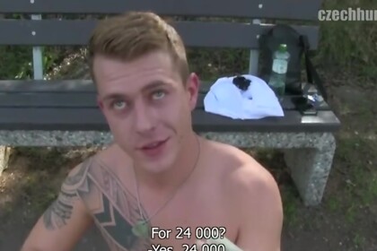 CZECH HUNTER 376 - Handsome Hunk Rides a Cock Raw on a Wooden Bench